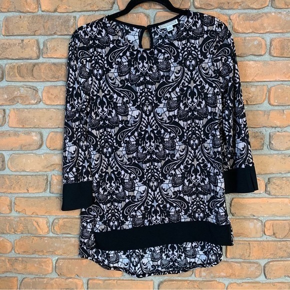 Dana Buchman Boho Floral Print Round Neck 3/4 Sleeve Tunic Blouse Black Size‎ S - Picture 1 of 5